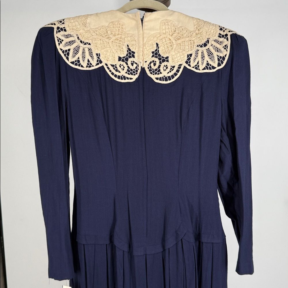 Marie St Claire Dress Wm 14 Vintage Blue 80s Crochet Collar Victorian Style - Picture 8 of 14